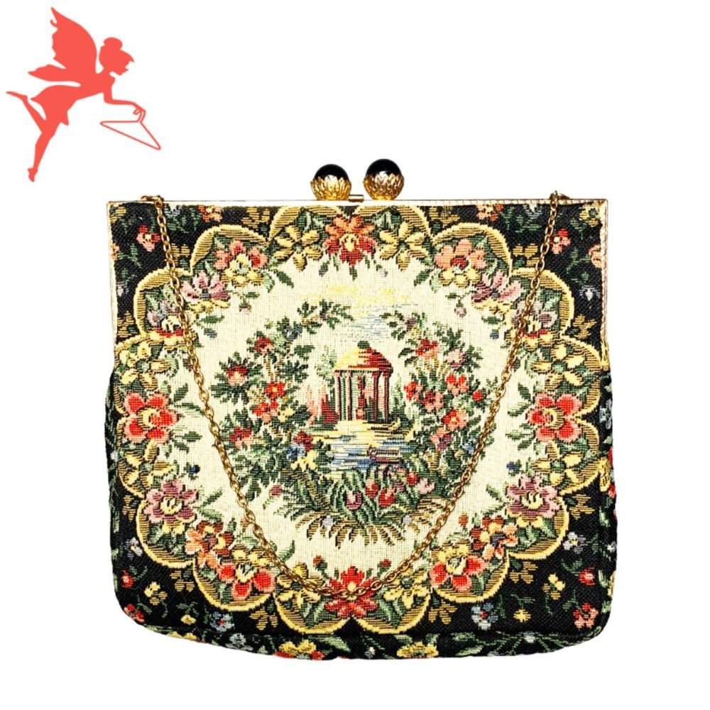 VINTAGE RARE Walborg Petit Point Tapestry Gazebo Chain Strap Clutch